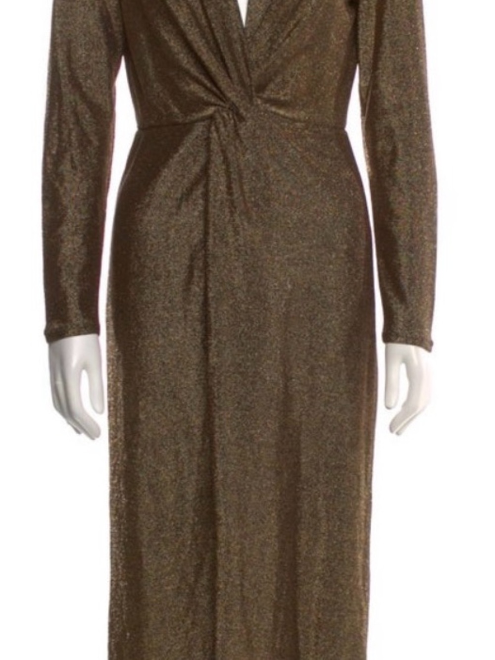 Reformation Metallic Twist-Front Long Sleeve Dress in Bronze